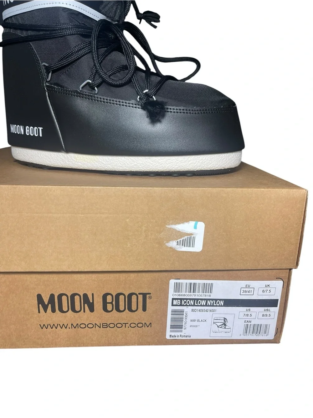 Moon Boot ICON LOW BLACK NYLON BOOTS Womens Size 7-8.5EU 40 NEW